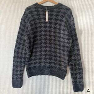 Skims NWT Cozy Knit Teddy Plush Houndstooth Gray Crewneck Lounge Sweater S/M